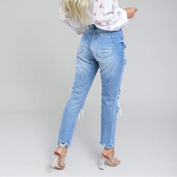 SPECIAL A DISTRESSED RELAXED DENIM MEDIU MED-RISE WASH JEANS SIZE 7 - Picture 3 of 16